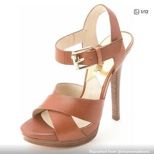 MK | Tan Leather Ankle-Strap High Heels 8.5